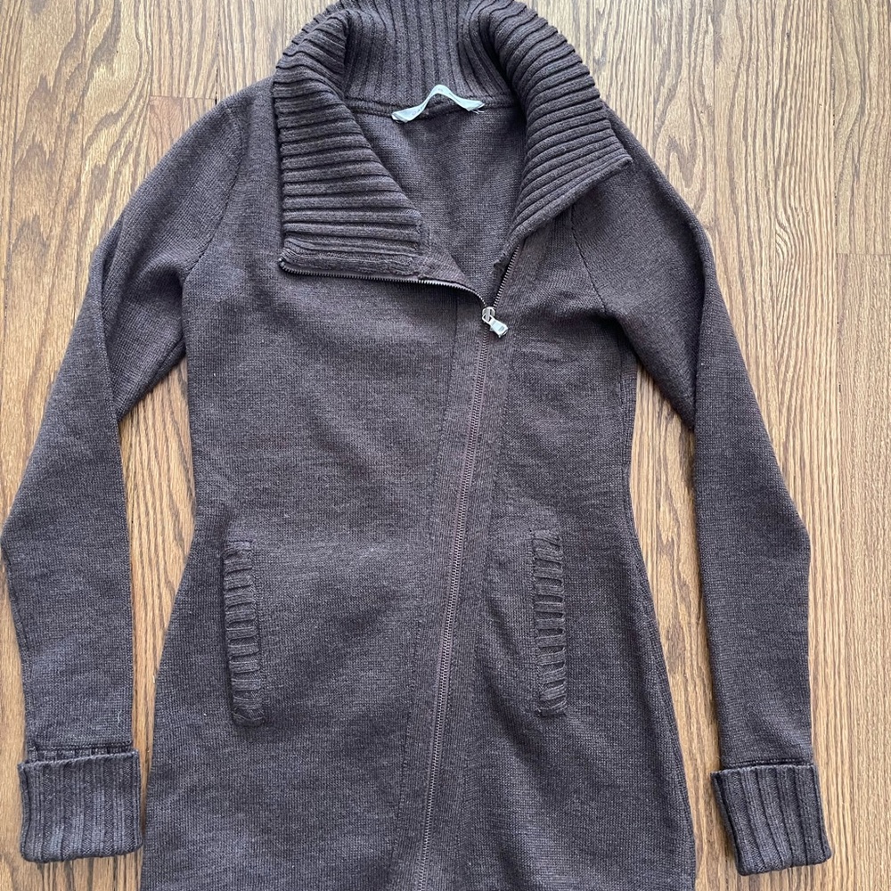 Athleta Size XS Brown Chill Factor Polyester/Merino Wool Blend Sweater Coat